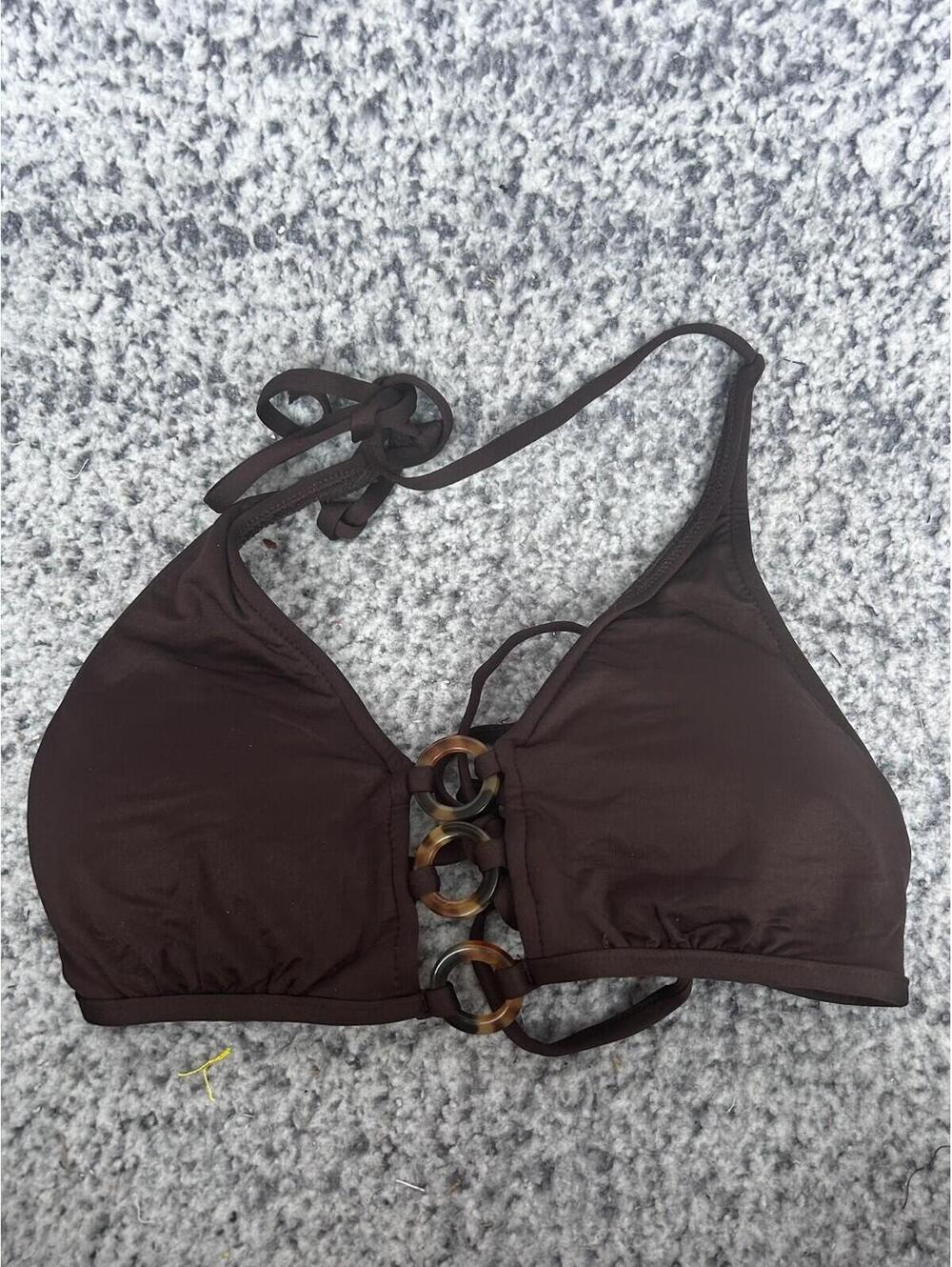 Mossimo Brown Triangle Bikini Top Medium Ring Detail Halter Swim Top